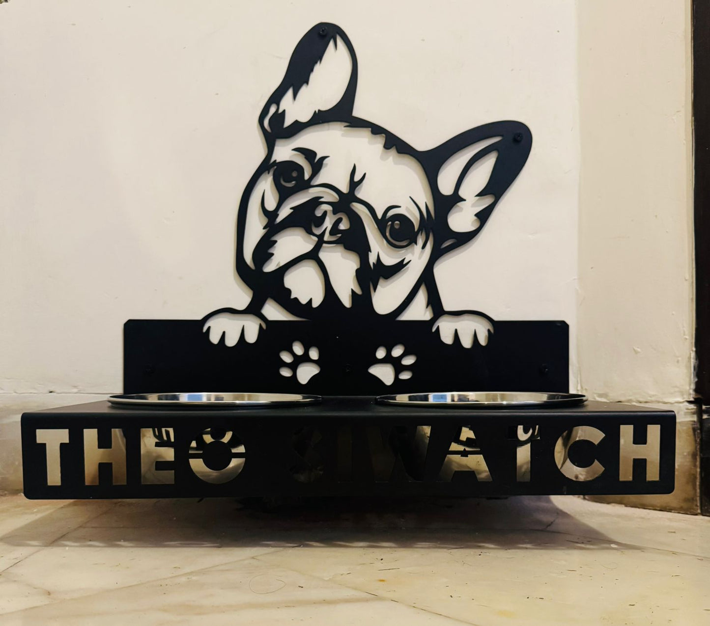 Steel Stand with Dish & Water Bowls for Pets